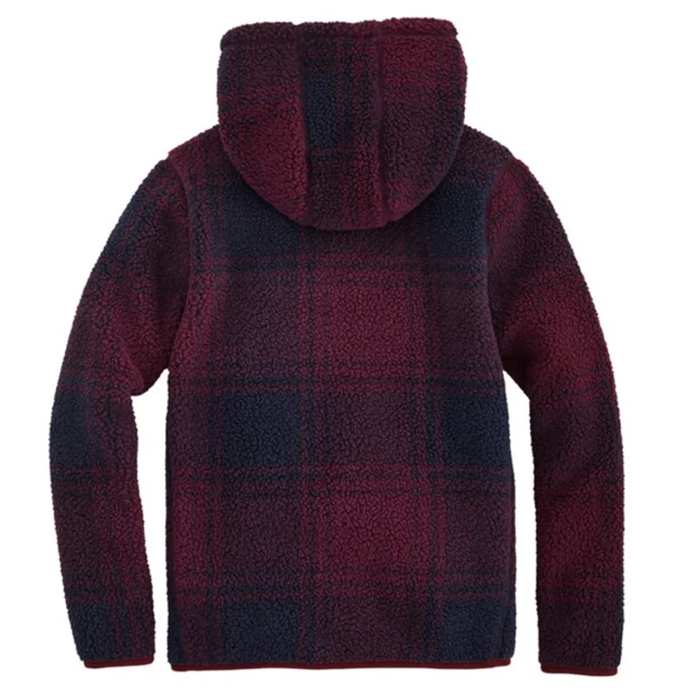 VINEYARD VINES Stillwater Sherpa Hoodie Red Navy Plaid Hooded Fleece Sweatshirt - Picture 2 of 14
